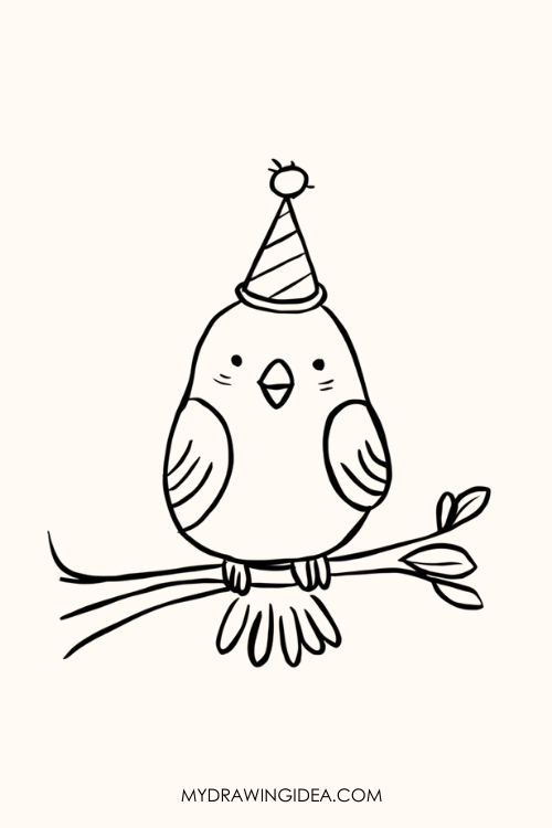 Birthday Bird on Branch Drawing ideas