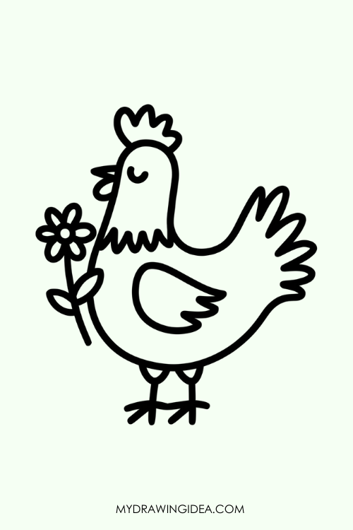 Chicken with Flower Drawing ideas