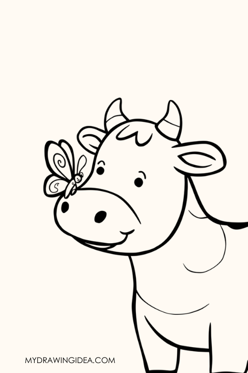 Cow with Butterfly Drawing ideas