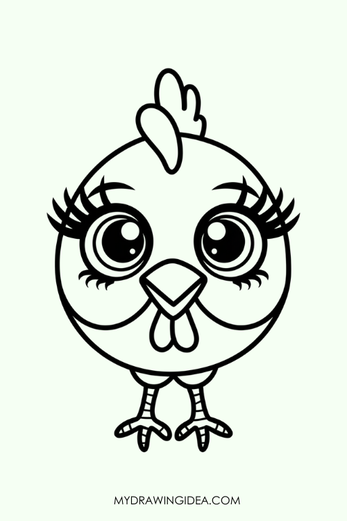 Cute Big-Eyed Chicken Drawing ideas