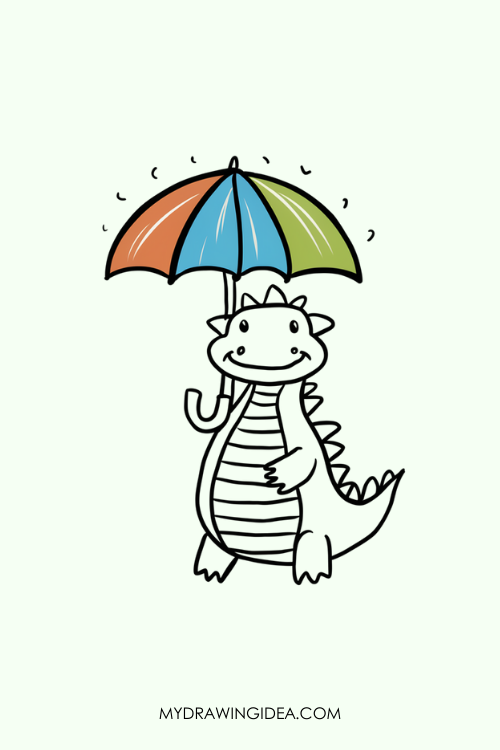 Dragon Holding Colorful Umbrella