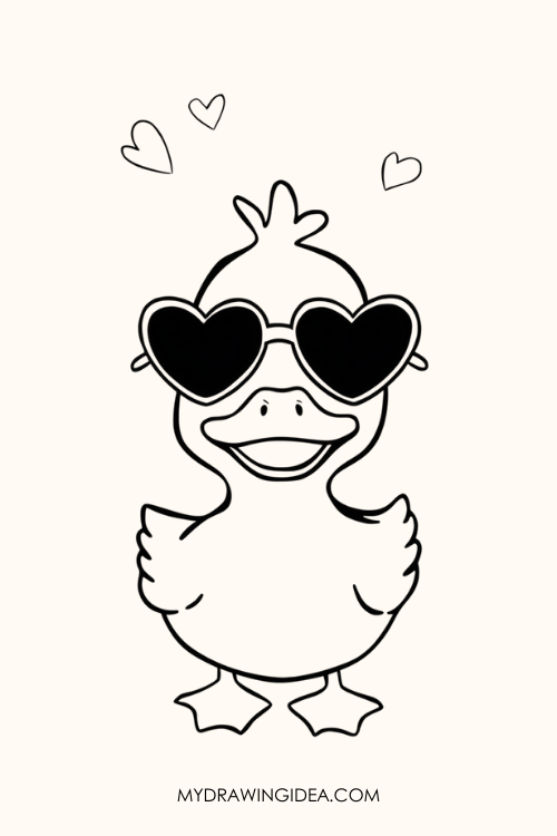 Duck Wearing Heart-Sunglasses drawing idea