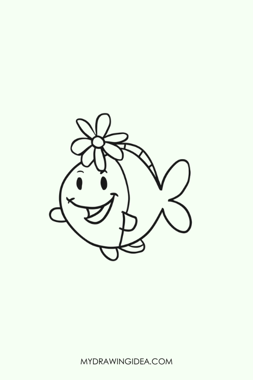 Energetic Fish With flower on head Drawing ideas