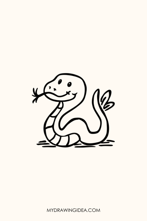 Happy Snake with Grass Drawing idea