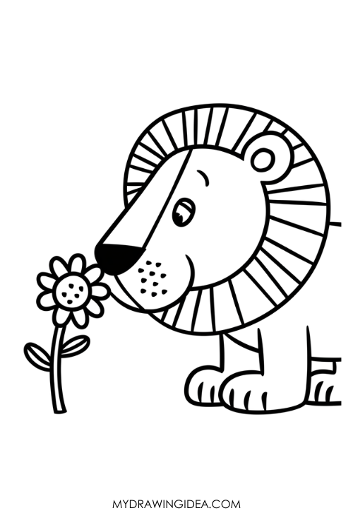 Lion with Daisy flower