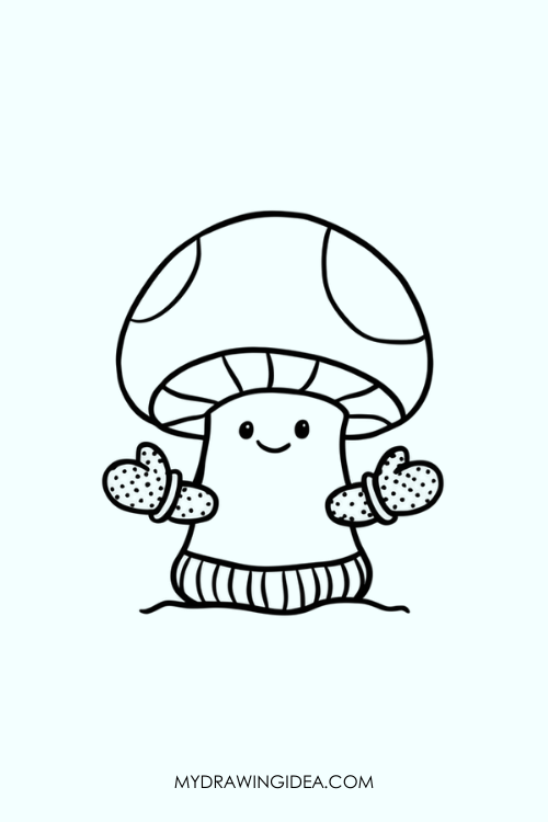 Mushroom Wearing Mittens