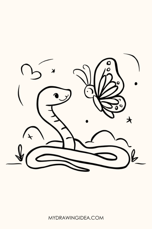 Snake and Butterfly Drawing idea