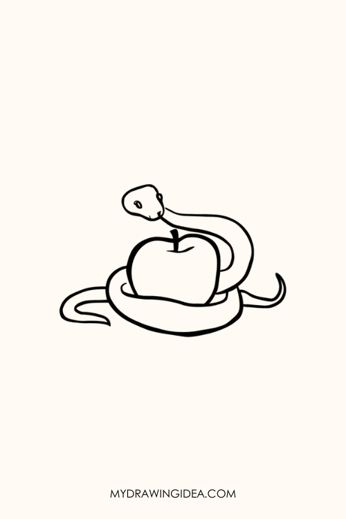 Snake with Apple Drawing idea