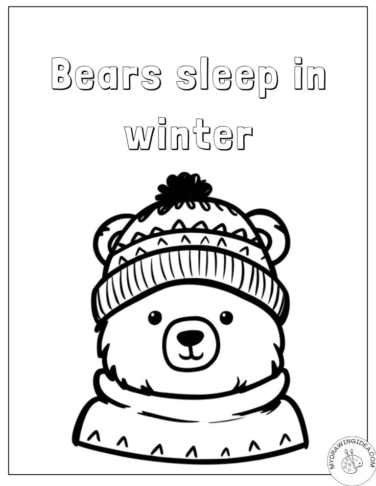 Adorable Bear Ready for Winter - Bear Coloring Book Page