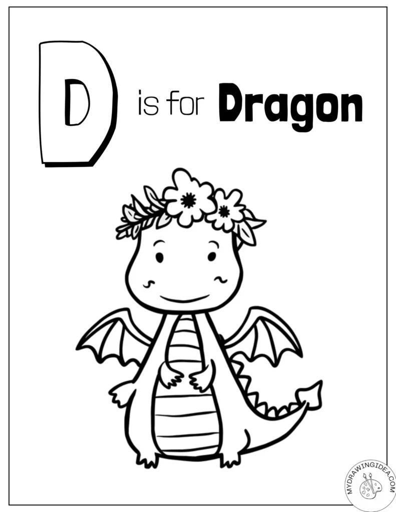 Adorable Flower Crown Realistic Dragon Coloring Pages 