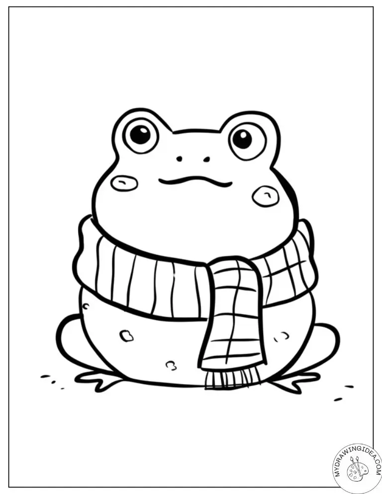 Adorable Scarf-Wearing Frog Printable Coloring Pages of Frogs