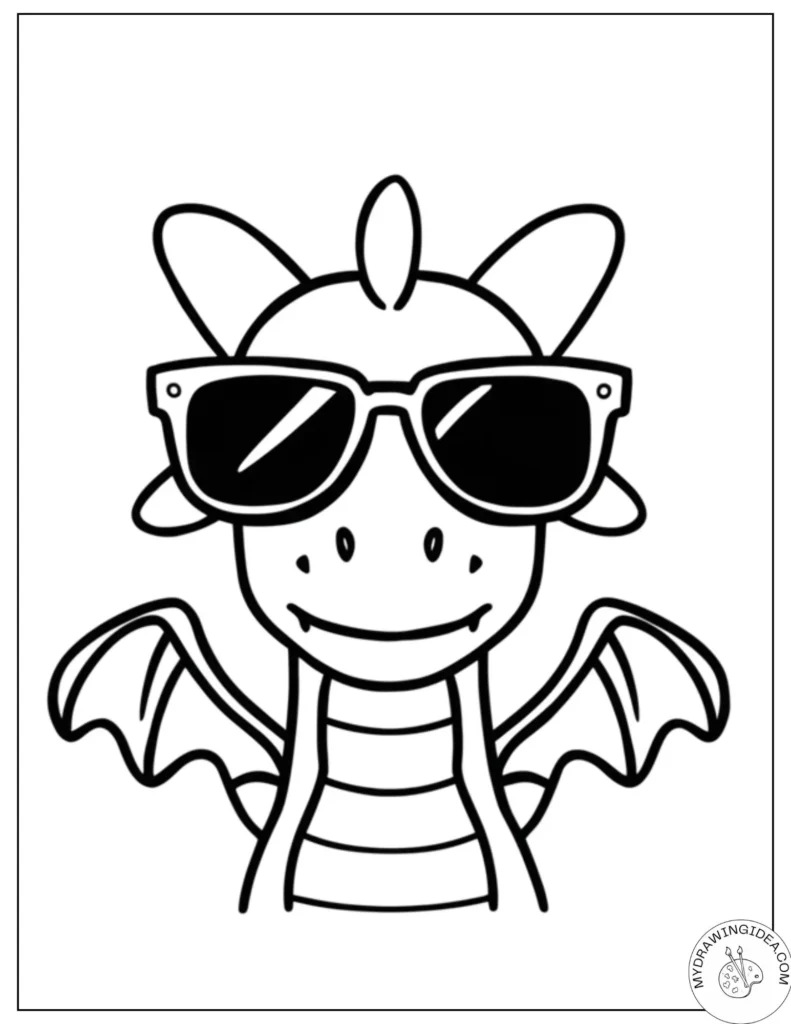 Adorable Shades Dragon – Printable Coloring Pages of Cute Dragons