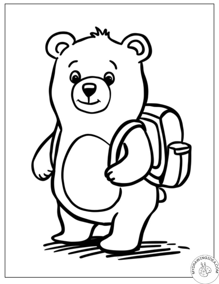 Adventure Bear with School Backpack - Free Bear Coloring Pages