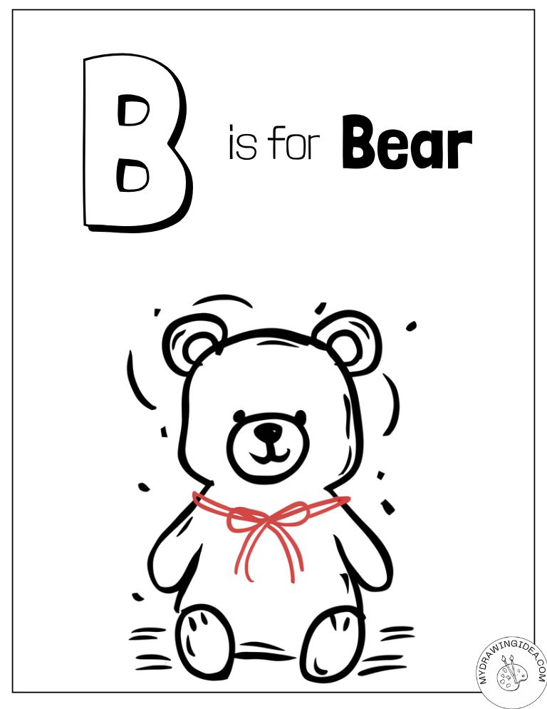 'B is for Bear' Alphabet Learning - Coloring Page of a Panda Bear