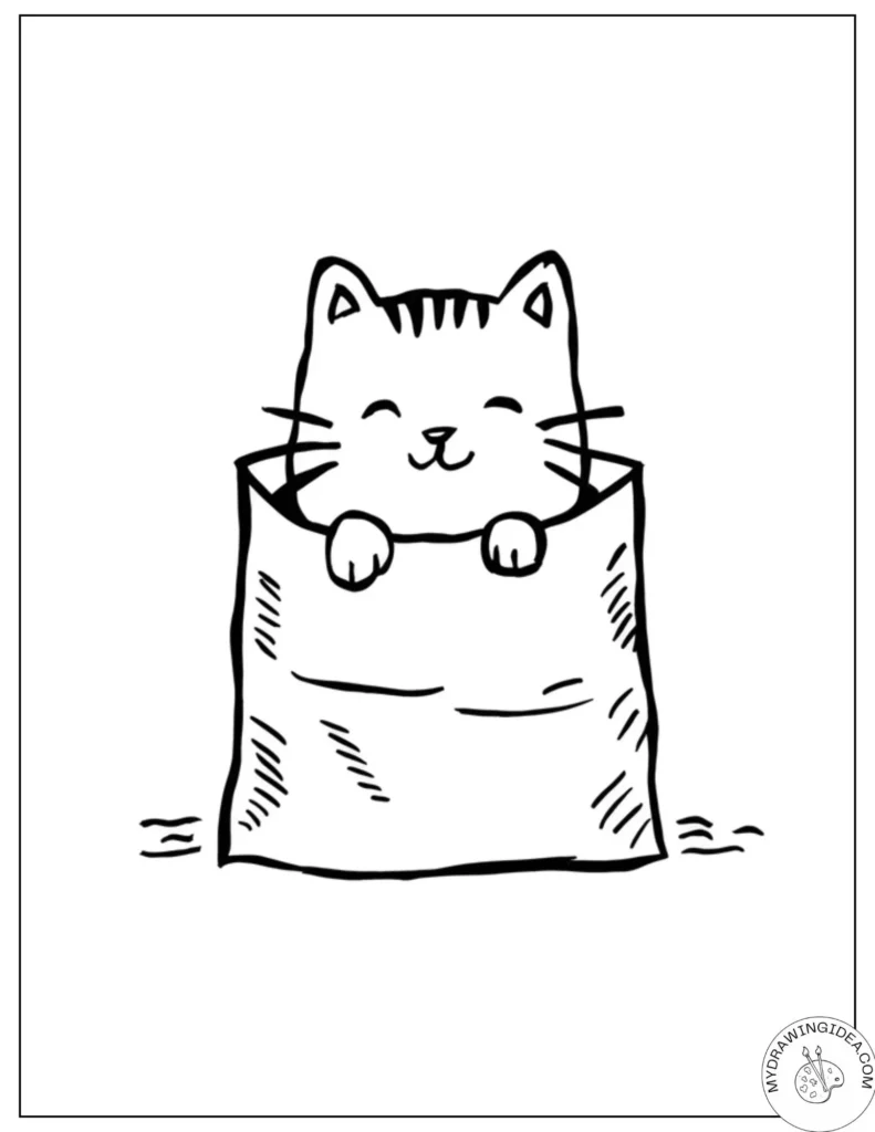 Cat Coloring Pages Printable_ Kitty in a Cozy Bag