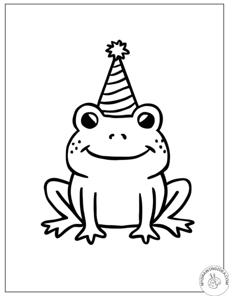 Celebration Frog with Striped Hat – Frog Printable Coloring Pages