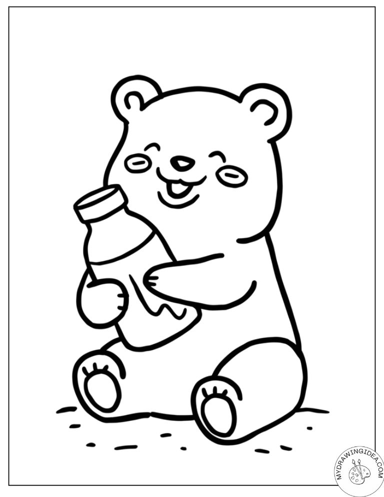 Cheerful Bear's Honey Time - Bear Coloring Pages Printable