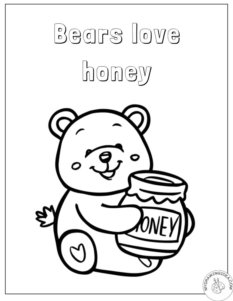 Cheerful Honey-Loving Bear - Teddy Bear Coloring Page