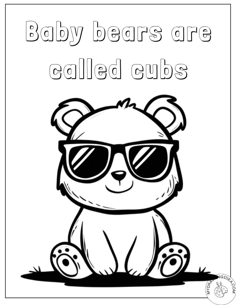 Cool Bear Cub with Sunglasses - Printable Pooh Bear Coloring Pages