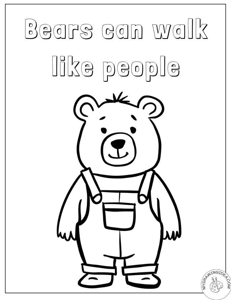 Cute Bear Dressed Like People - Bear Coloring Page