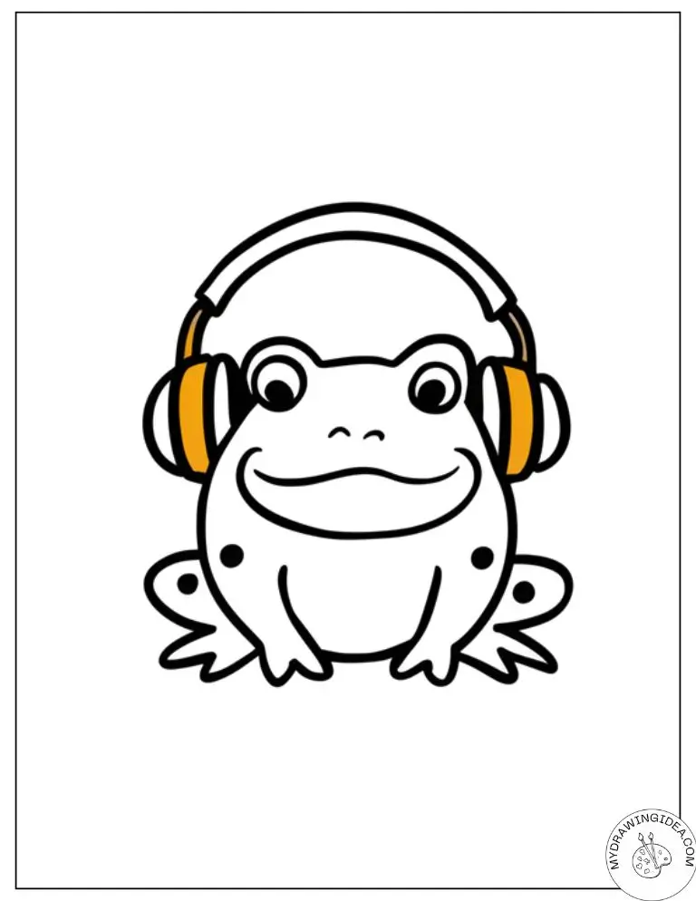 DJ Frog with Headphones Coloring Book Pages of Frogs