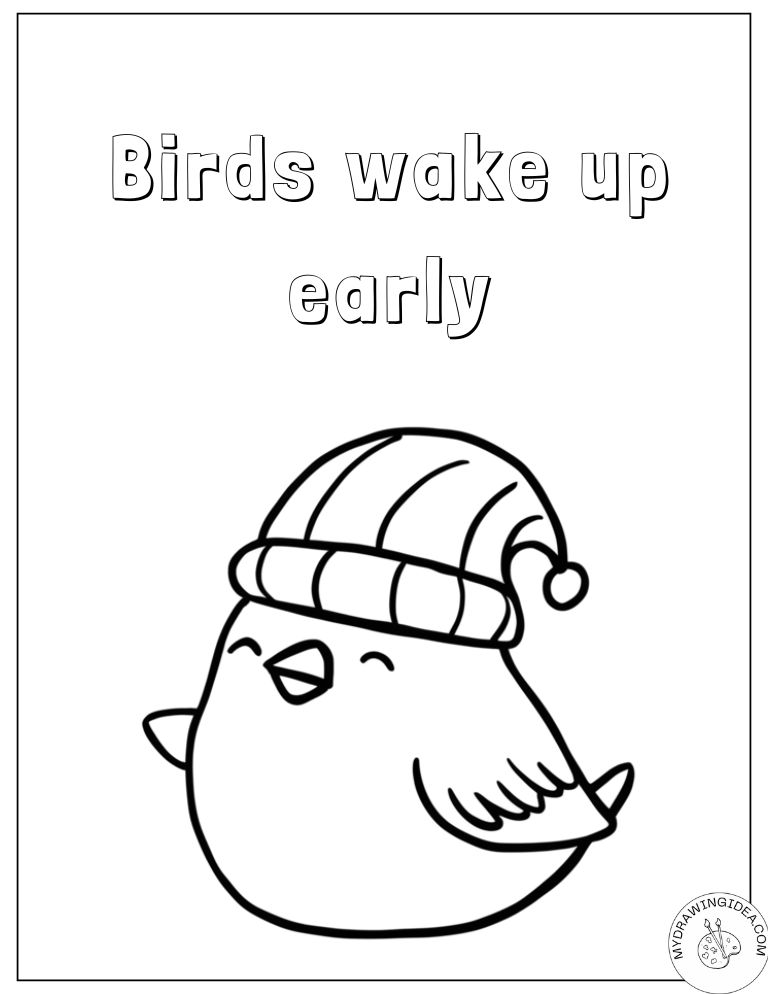 Early Morning Bird with Night Cap Bird Coloring Book Pages