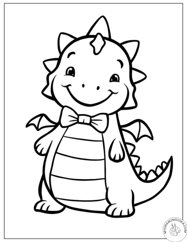 Fancy Bowtie Dragon – Awesome Dragon Coloring Page Printable