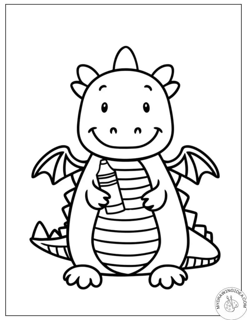 Friendly Baby Dragon Sitting Pretty - Baby Dragon Coloring Page