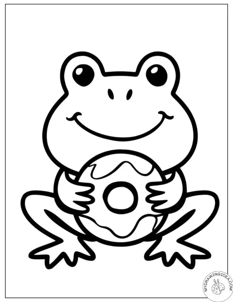 Frog with Donut Delight – Frog and Toad Coloring Sheets Printable