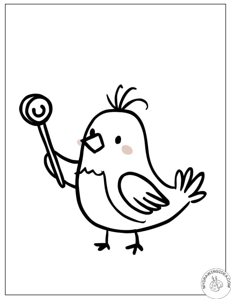 Happy Bird Holding Sweet Lollipop - Free Printable Coloring Pages of Birds