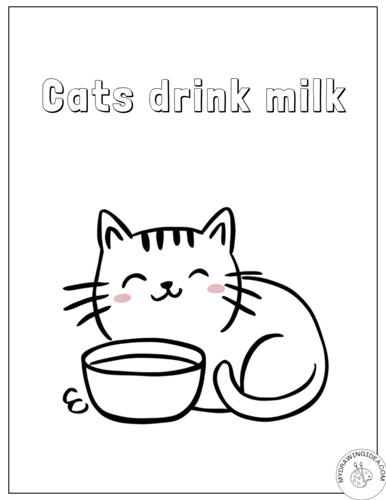 Happy Cat with Milk Bowl Cat Color Pages