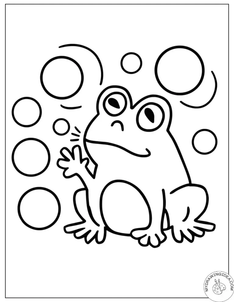 Happy Frog Playing with Bubbles Free Frog Coloring Pages for Kids
