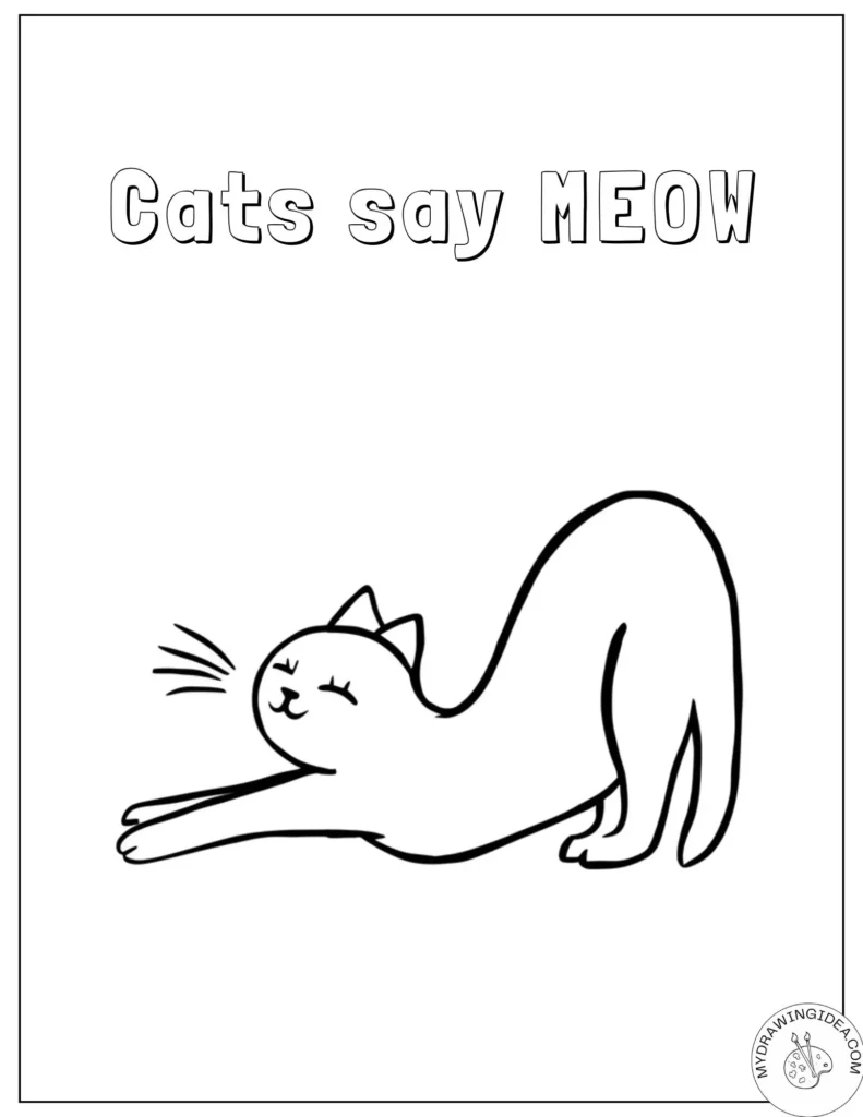 Happy Stretching Kitty Cute Cat Coloring Pages