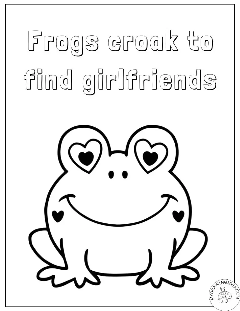 Heart-Eyed Frog Looking for Love - Printable Frog Coloring Pages Free