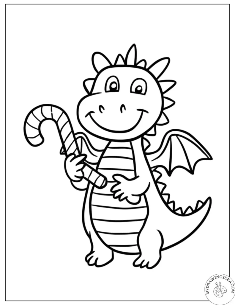 Holiday Candy Dragon – Cute Dragon Coloring Page