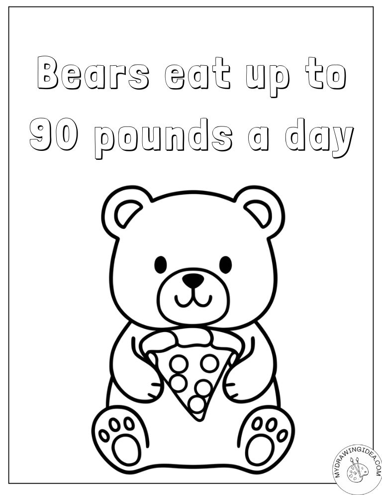 Hungry Bear Eating Pizza Slice - Panda Bear Coloring Pages Printable