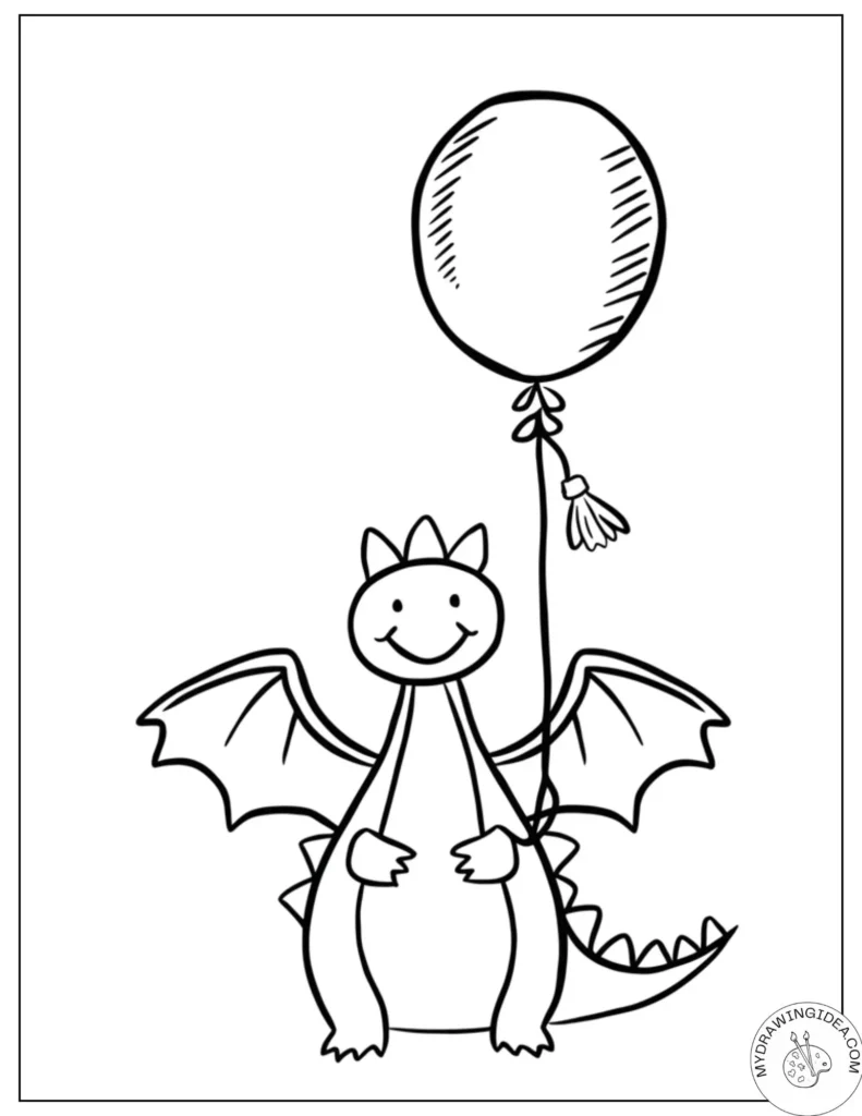 Joyful Chinese Dragon with Floating Balloon - Chinese Dragon Color Sheet