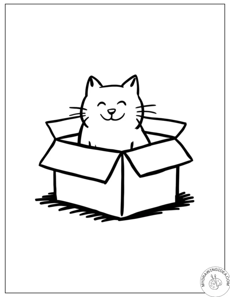 Kawaii Cat Coloring Pages_ Happy Box Kitten