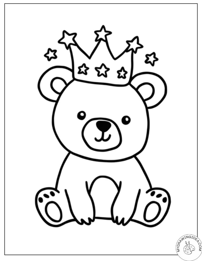 Majestic Bear Wearing Crown – Free Coloring Pages of Bears for Kids