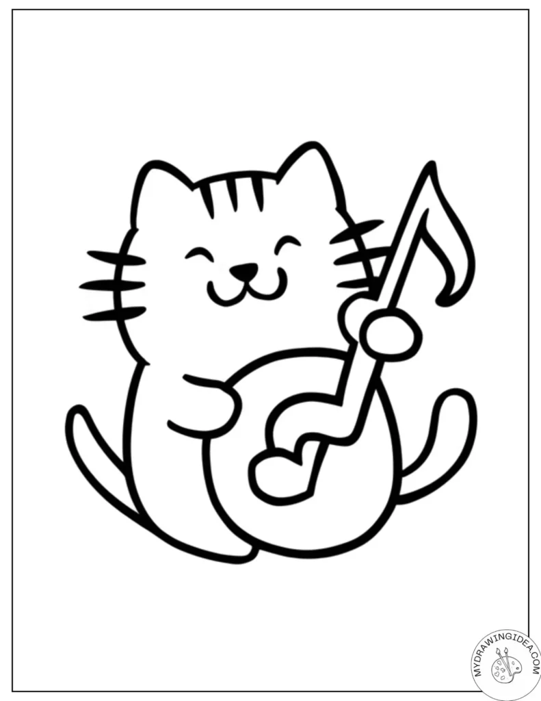 Music-Loving Cat – Cat Coloring Sheets Free Printable