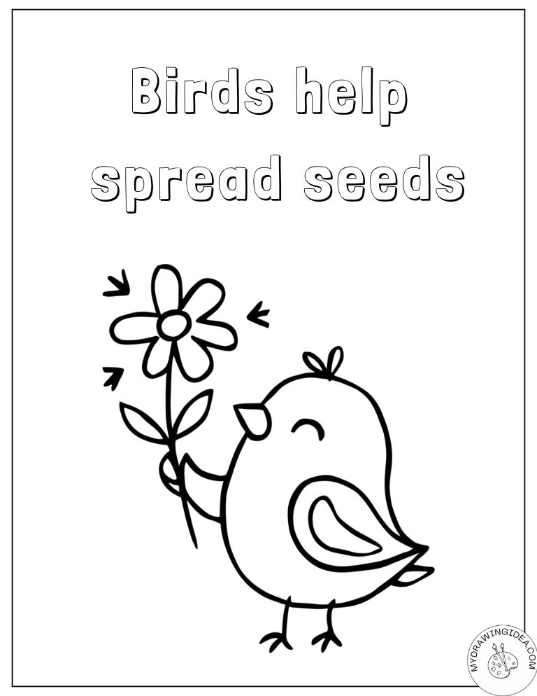 Seed-Spreading Bird with Flower - Free Printable Coloring Pages Birds