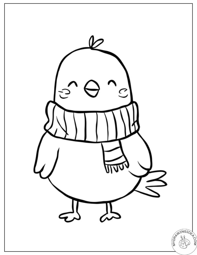Snuggly Scarf Bird – Easy Bird Color Sheets for Toddlers
