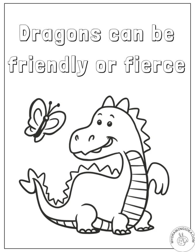 Sweet Dragon with Nature Friend Dragon Colouring Pages Free