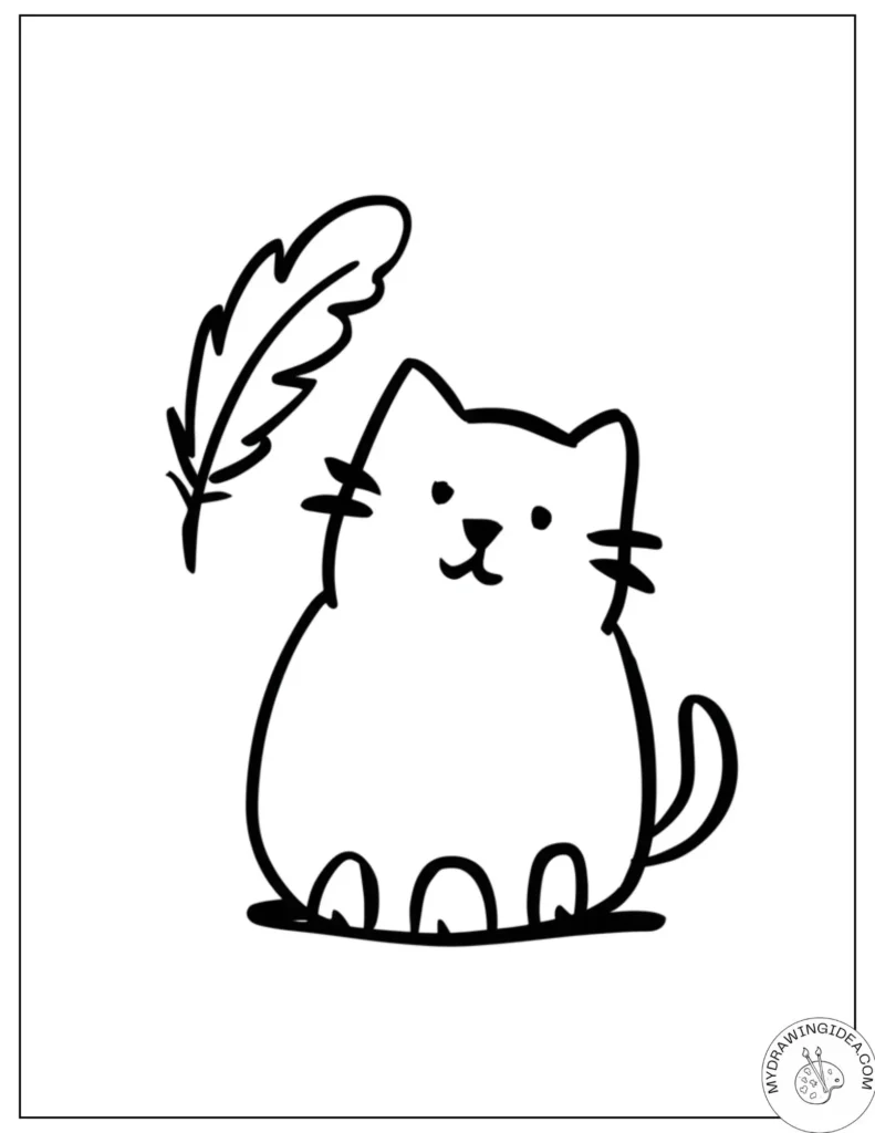 Sweet cat with Feather Toy - Cute Kitty Coloring Pages