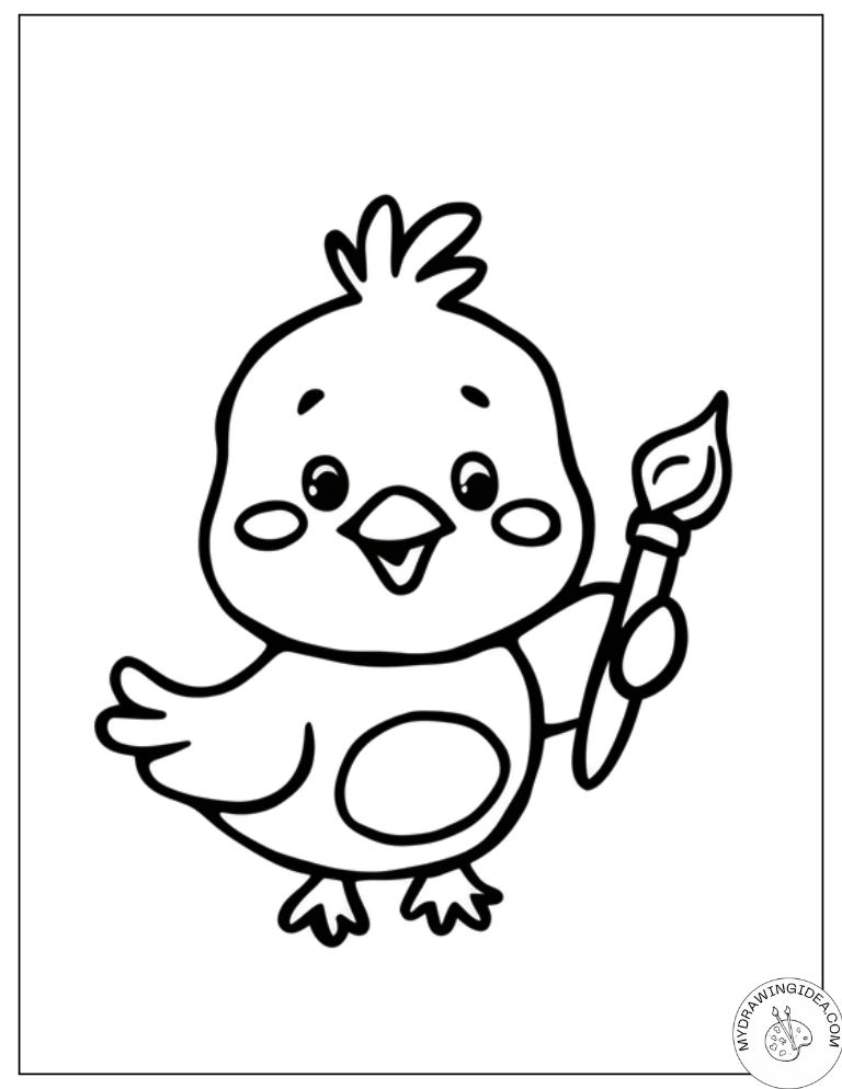Young Bird Creating Beautiful Art - Bird Coloring Pages for Kids
