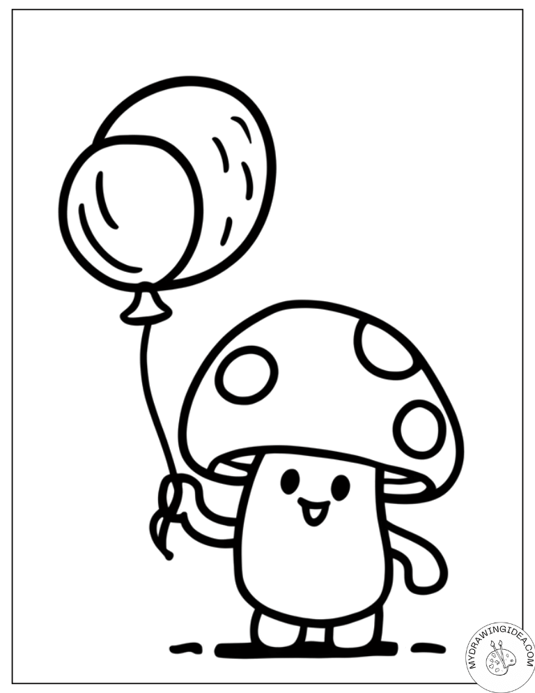 Adorable Balloon Mushroom - Free Printable Mushroom Coloring Pages for Kids