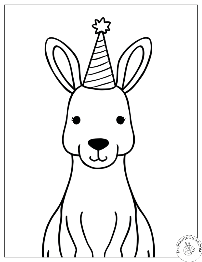 Adorable Kangaroo Ready to Party Coloring Page