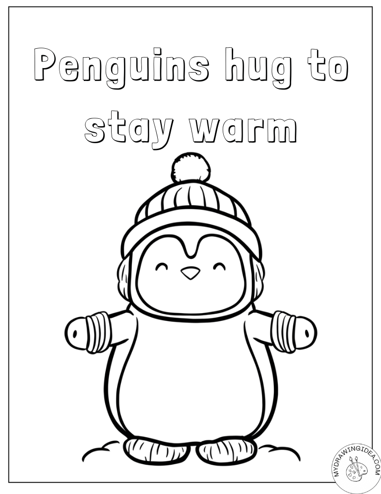 Adorable Penguin Staying Warm Penguin Colouring in Pages Printable