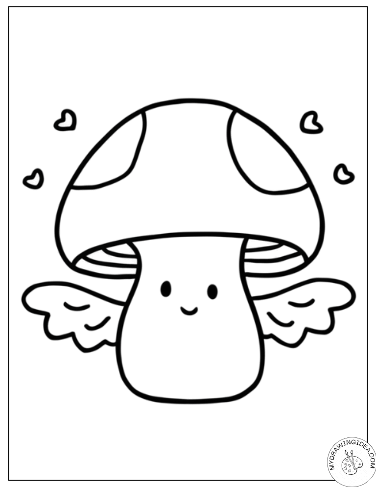 Angelic Mushroom with Wings - Mushroom Coloring Pages Free
