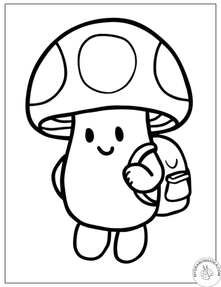Back-to-School Mushroom – Easy Coloring Page for Beginners